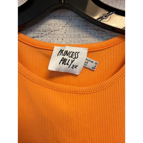 Princess Polly Ruched Bright Orange Ribbed Tank Top Adjustable Side Ties Size 6 - Picture 2 of 5